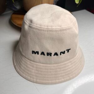 Isabel Marant Haley embroidered bucket hat in ecru cotton canvas with a black lo